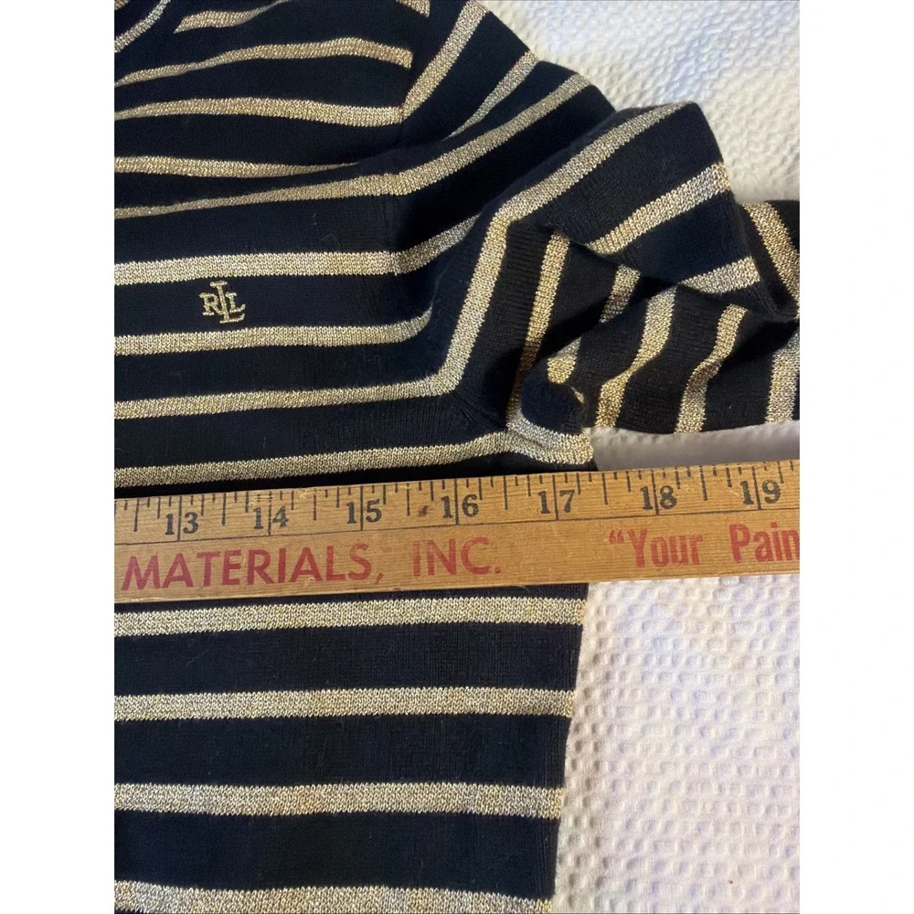 Lauren Ralph Lauren black gold metallic striped ribbed turtleneck S